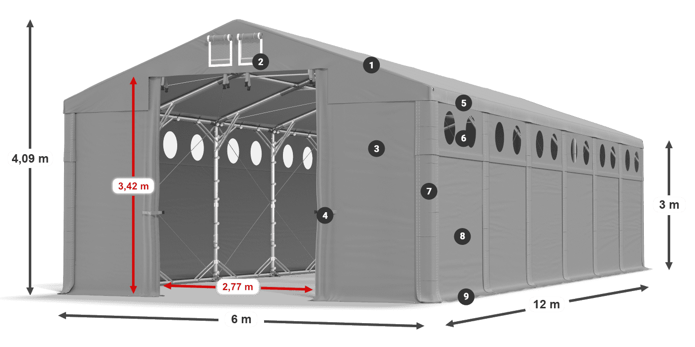 Tető: FR 620 PVC Falak: SD O 500 PVC 3 m jelmagyarázat