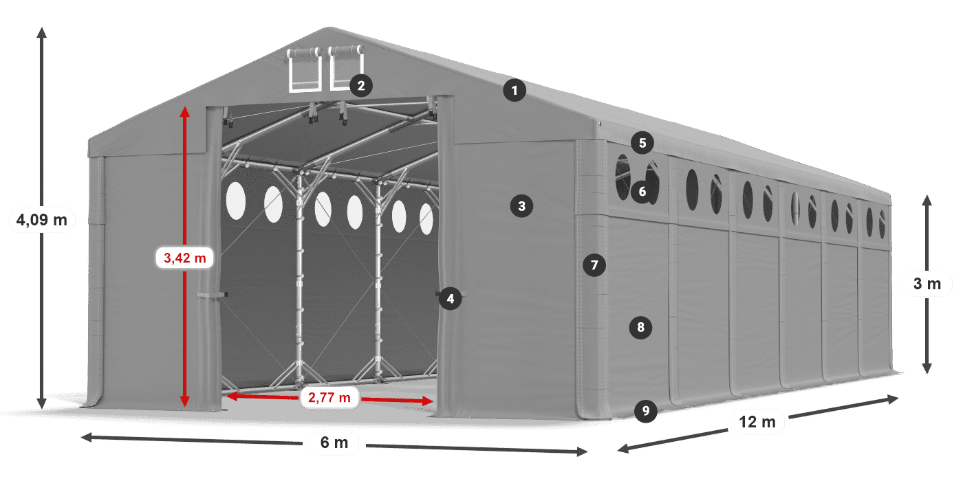 Tető: FR 620 PVC Falak: SD O 500 PVC 3 m jelmagyarázat