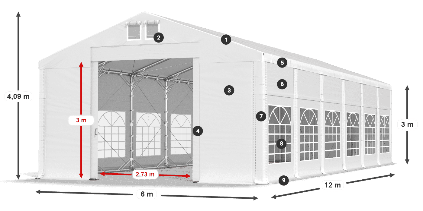 Tető: FR 620 PVC Falak: SD 500 PVC 3 m jelmagyarázat