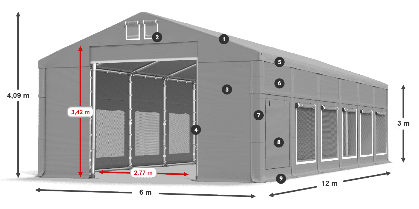 Tető: FR 620 PVC Falak: SD 500 PVC 3 m jelmagyarázat