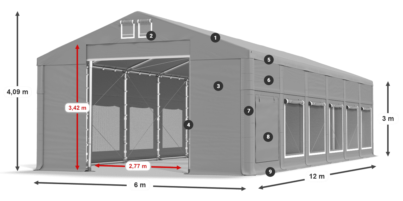 Tető: FR 620 PVC Falak: SD 500 PVC 3 m jelmagyarázat