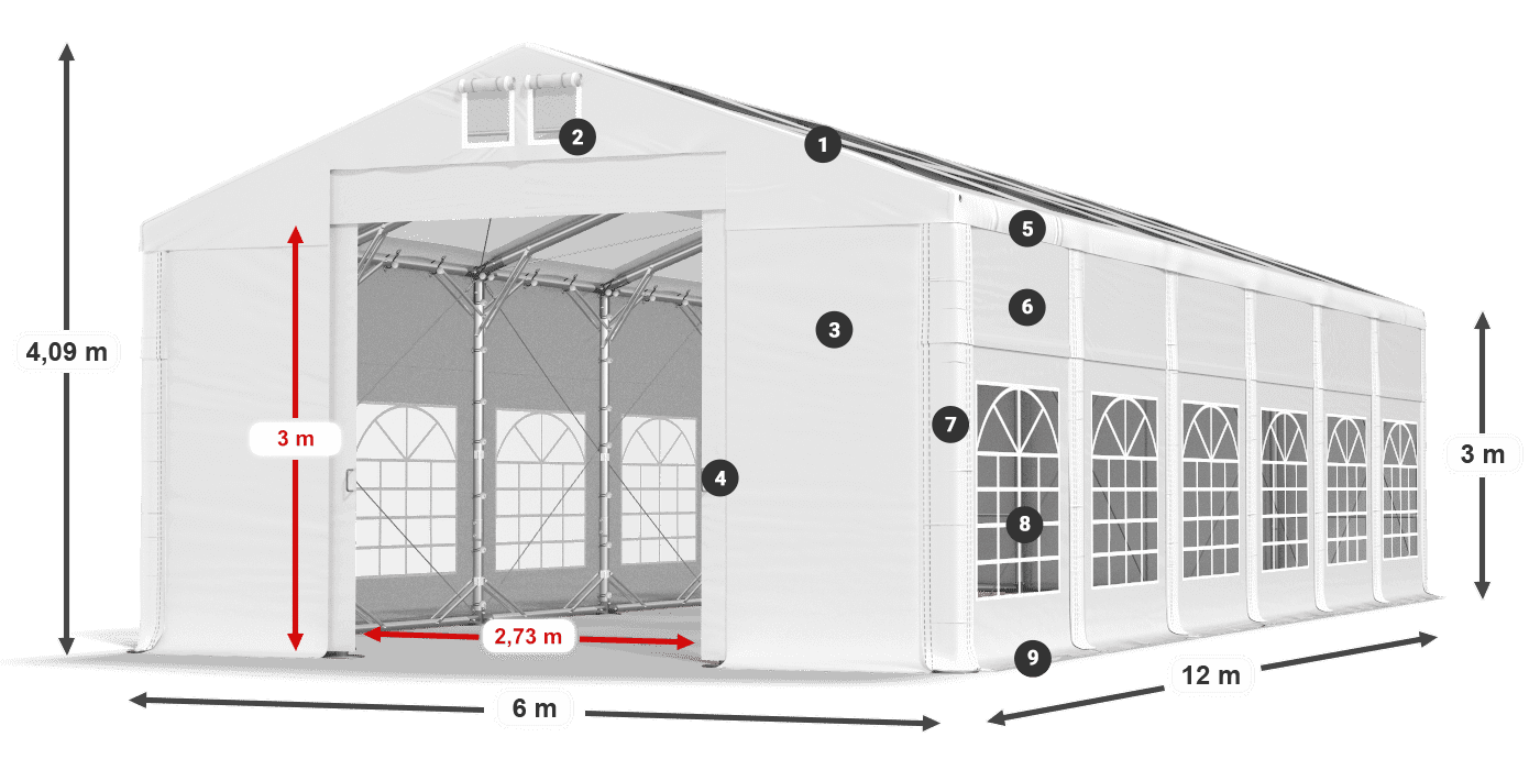 Tető: MS T 580 PVC Falak: FR 620 PVC 3 m jelmagyarázat