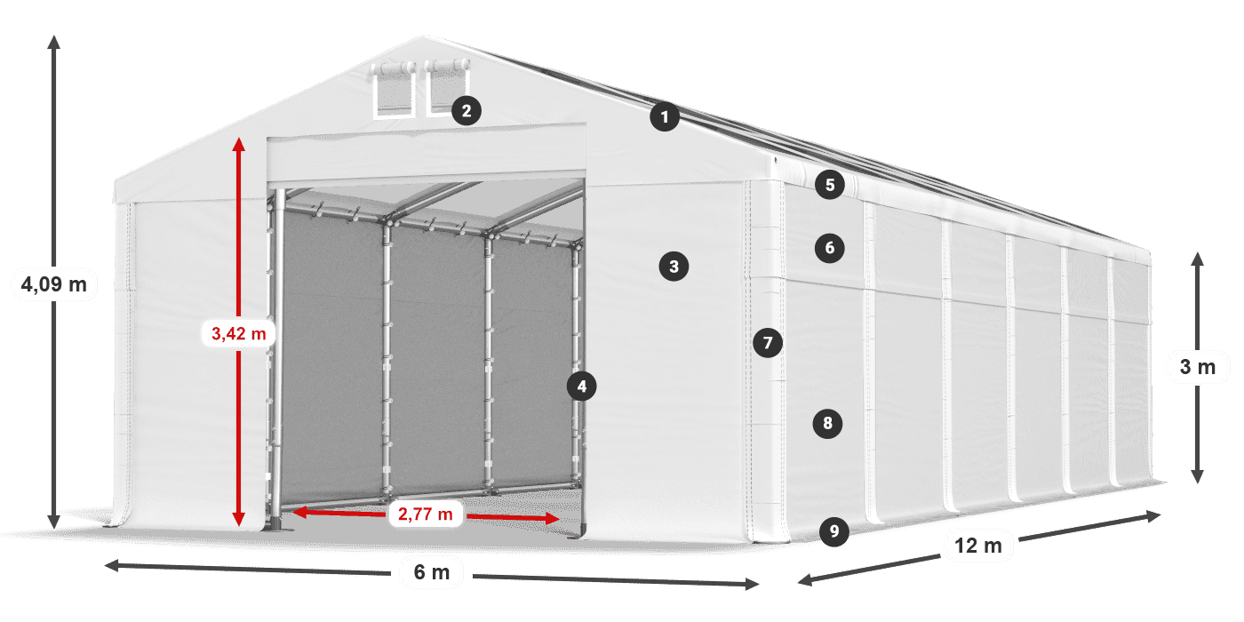Tető: MS T 580 PVC Falak: FR 620 PVC 3 m jelmagyarázat