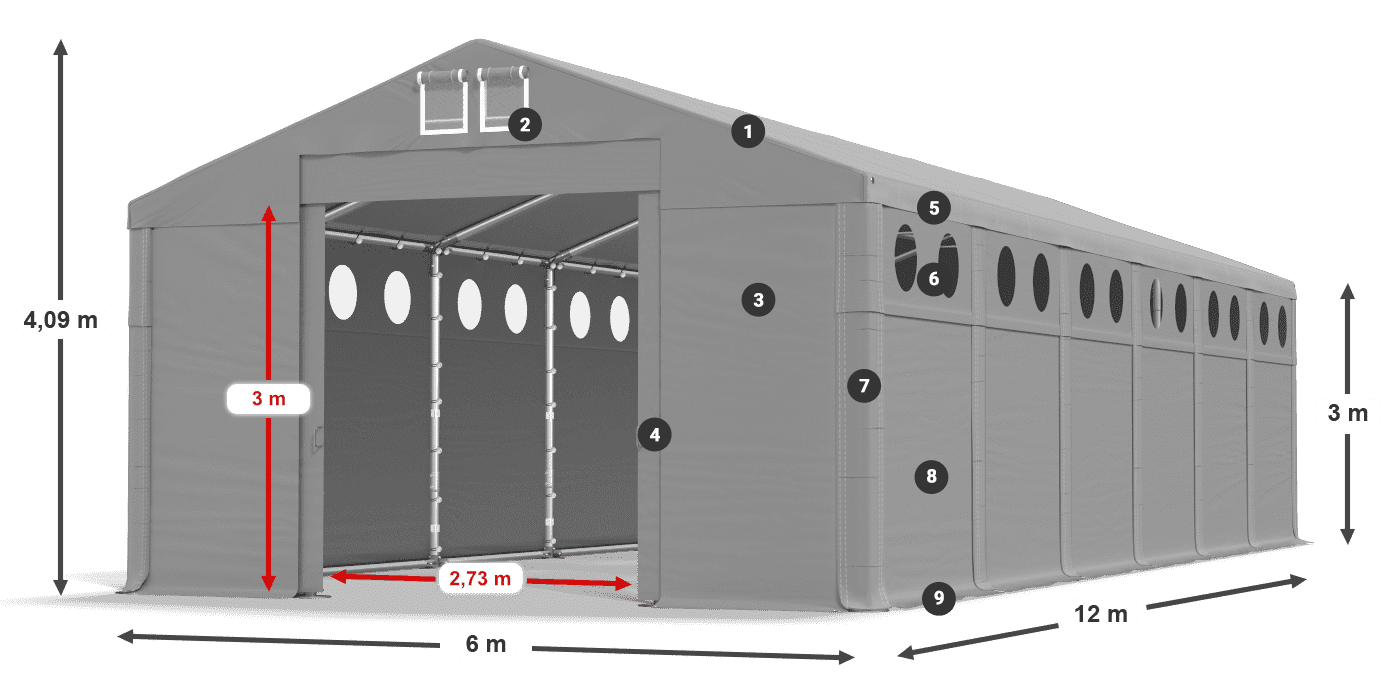 Tető: MS 580 PVC Falak: FR O 620 PVC 3 m jelmagyarázat
