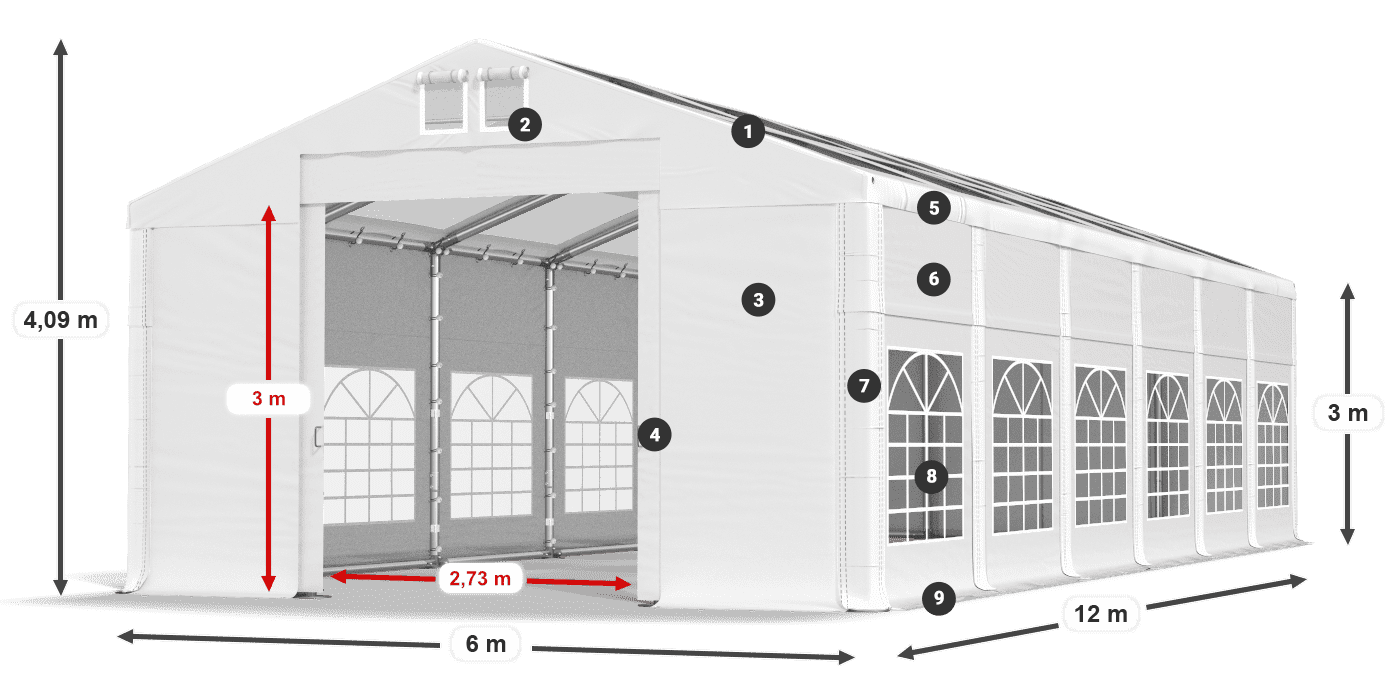 Tető: MS T 580 PVC Falak: FR 620 PVC 3 m jelmagyarázat