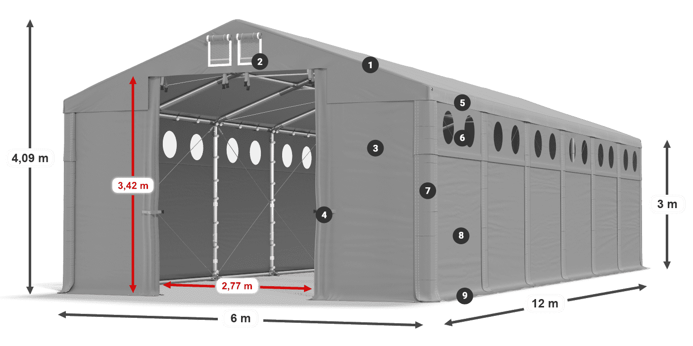 Tető: MS 580 PVC Falak: FR O 620 PVC 3 m jelmagyarázat