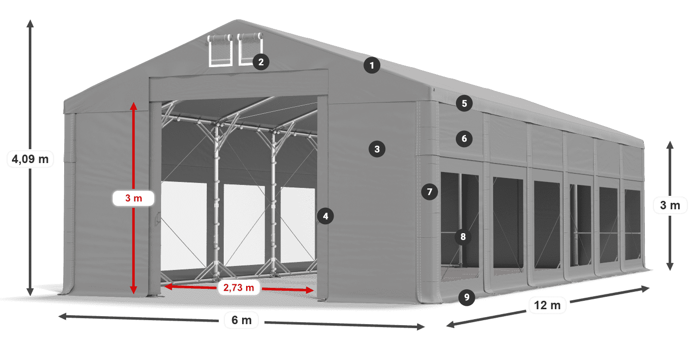 Tető: MS 580 PVC Falak: MS 580 PVC 3 m jelmagyarázat