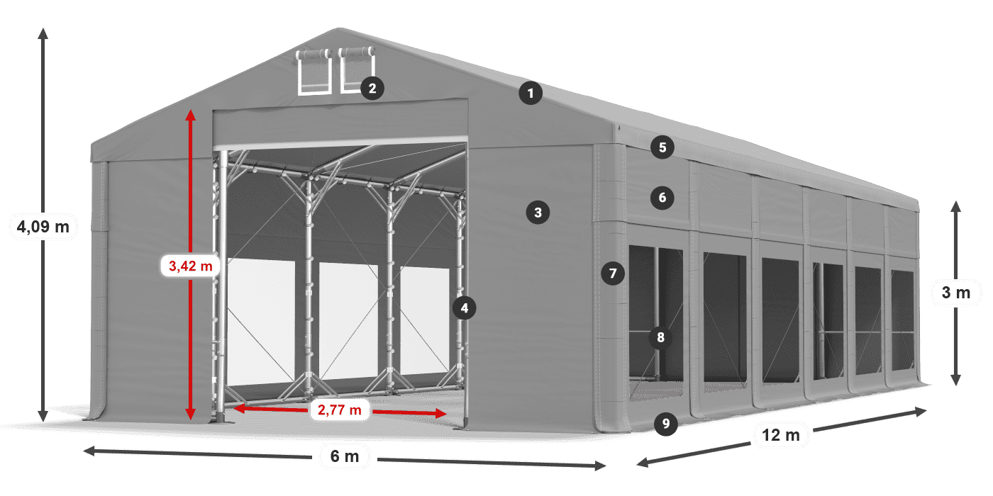 Tető: MS 580 PVC Falak: MS 580 PVC 3 m jelmagyarázat