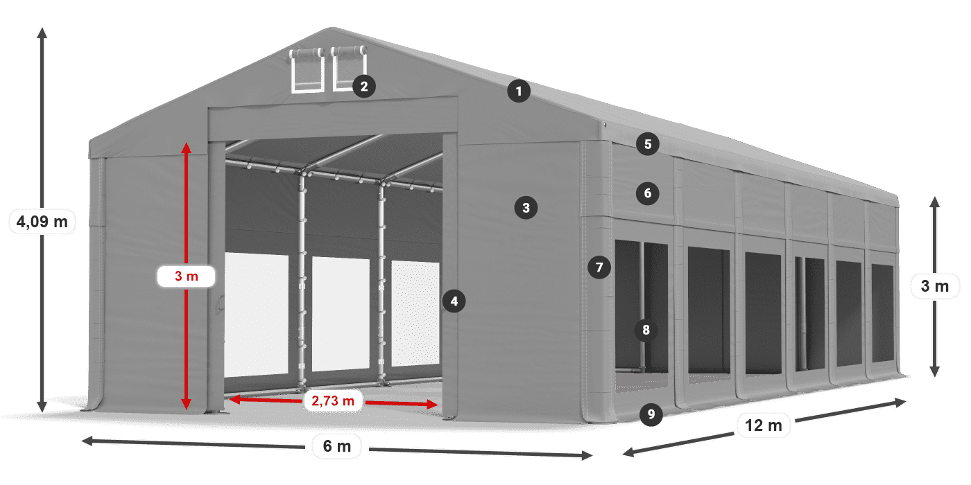 Tető: MS 580 PVC Falak: MS 580 PVC 3 m jelmagyarázat