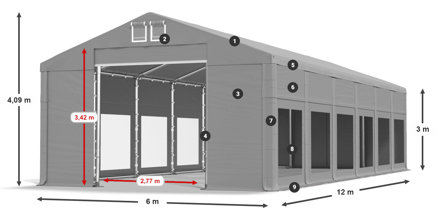 Tető: MS 580 PVC Falak: MS 580 PVC 3 m jelmagyarázat