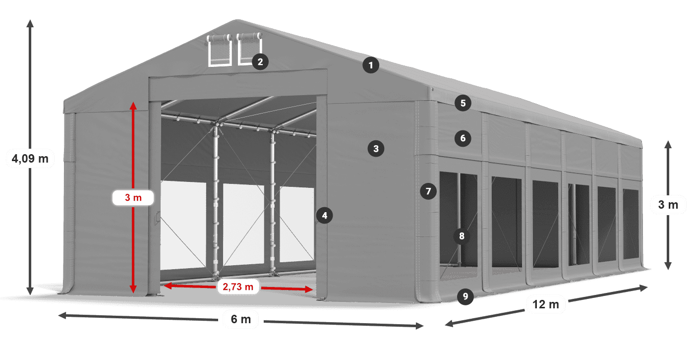Tető: MS 580 PVC Falak: MS 580 PVC 3 m jelmagyarázat