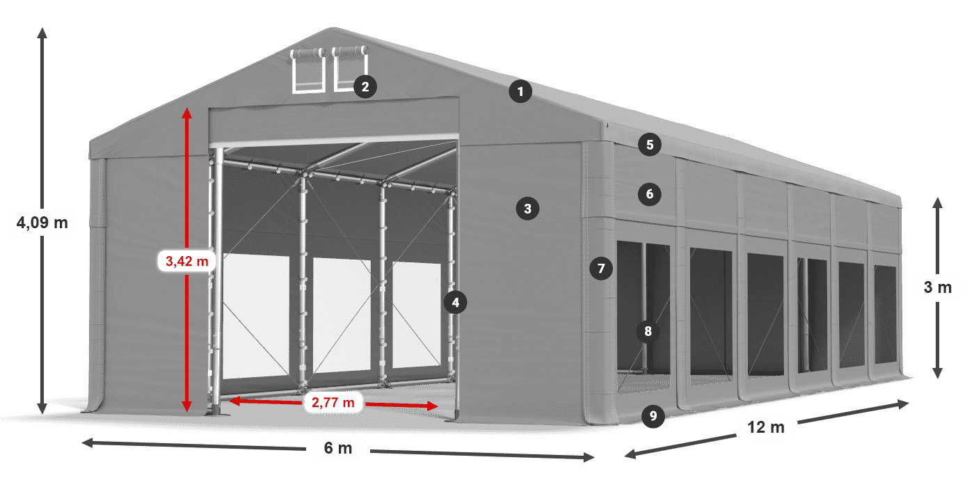 Tető: MS 580 PVC Falak: MS 580 PVC 3 m jelmagyarázat