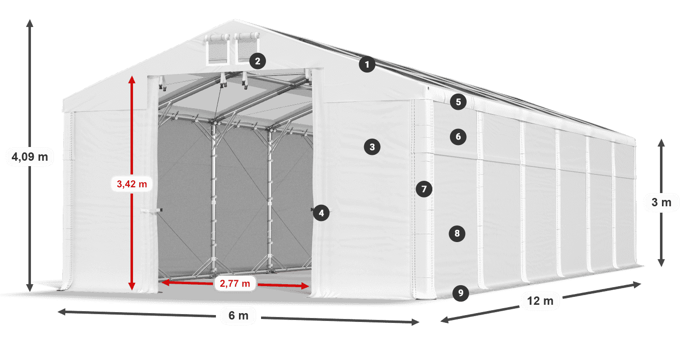 Tető: MS T 580 PVC Falak: SD 500 PVC 3 m jelmagyarázat