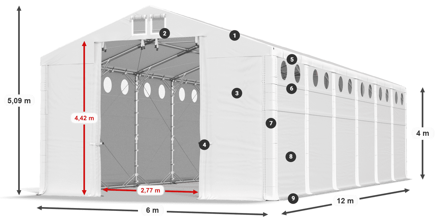 Tető: FR 620 PVC Falak: MS O 580 PVC 4 m jelmagyarázat