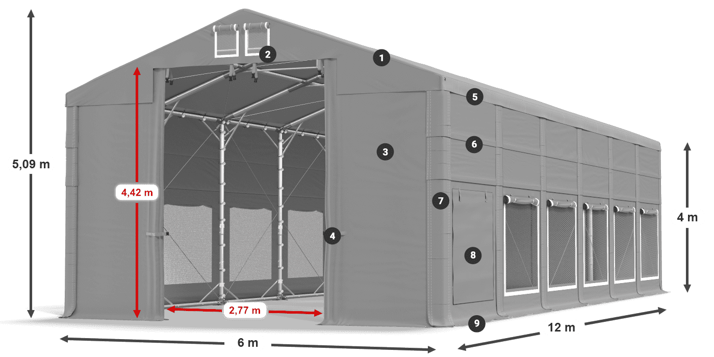 Tető: FR 620 PVC Falak: SD 500 PVC 4 m jelmagyarázat