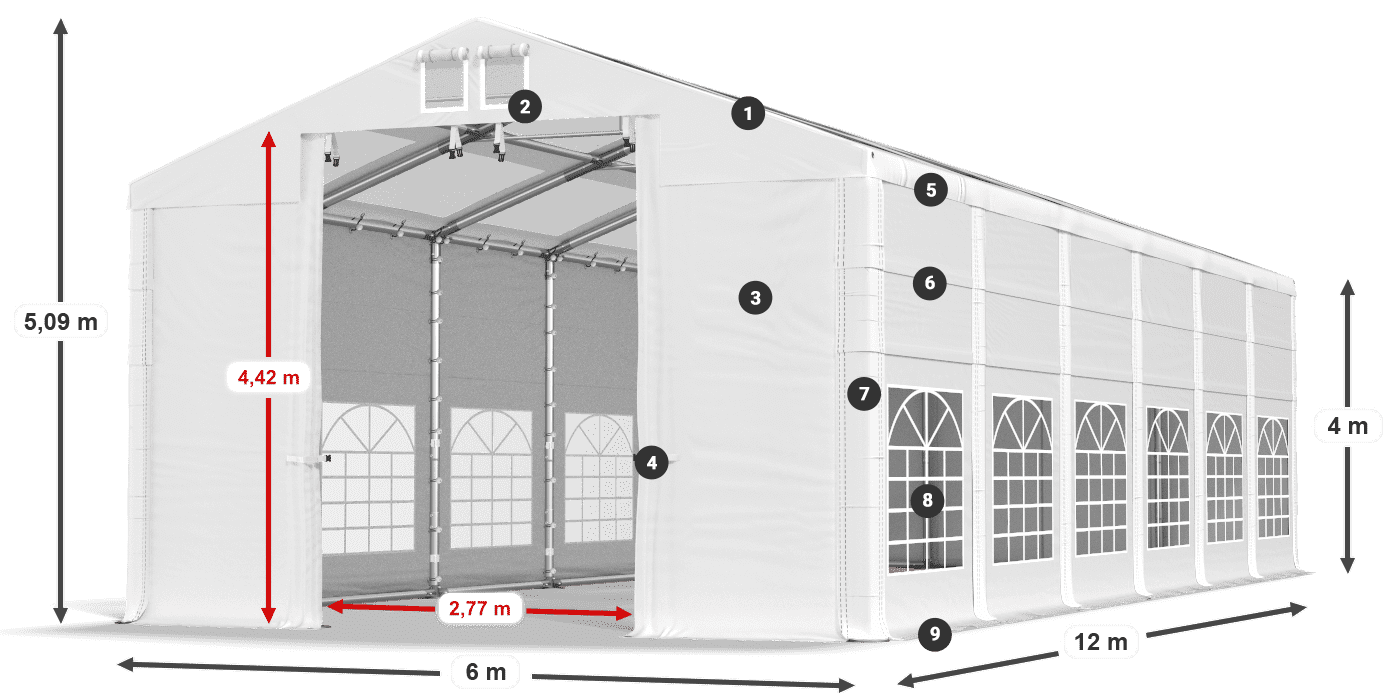 Tető: MS T 580 PVC Falak: FR 620 PVC 4 m jelmagyarázat