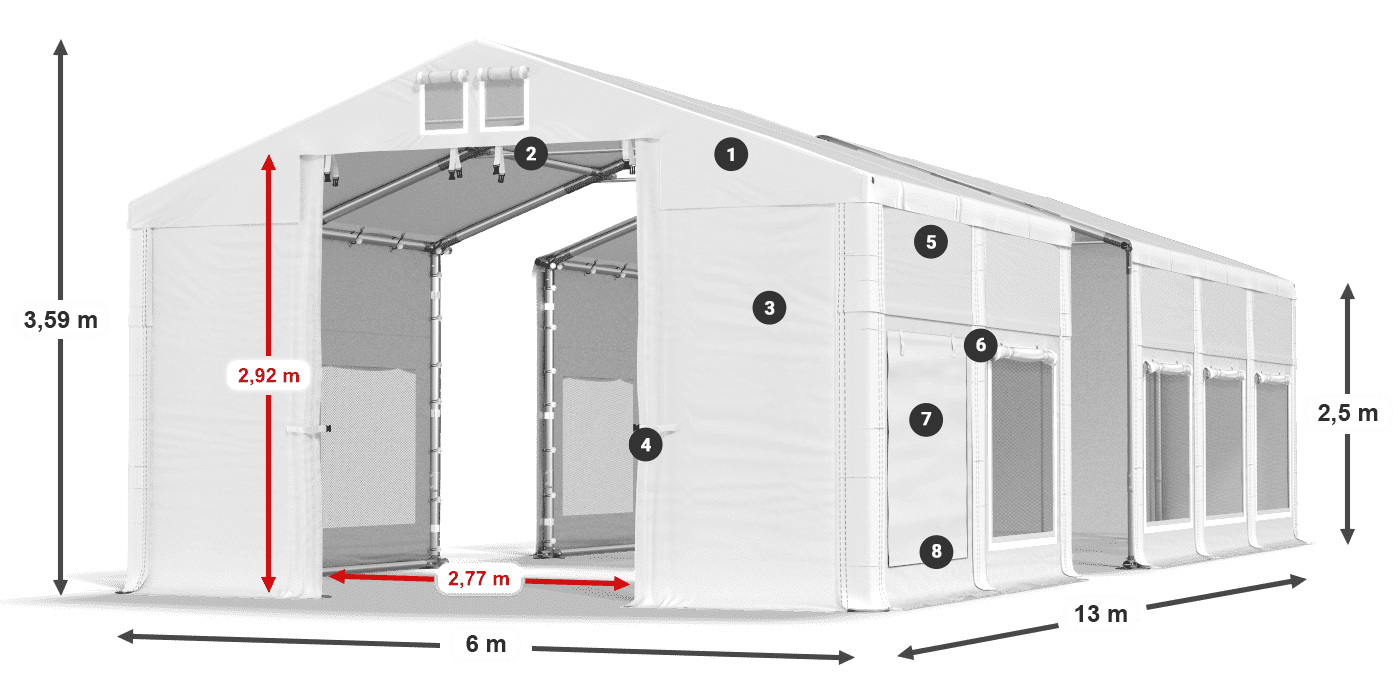 Tető: FR 620 PVC Falak: SD 500 PVC 2,5 m jelmagyarázat
