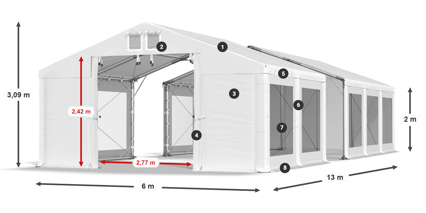 Tető: FR 620 PVC Falak: MS 580 PVC 2 m jelmagyarázat