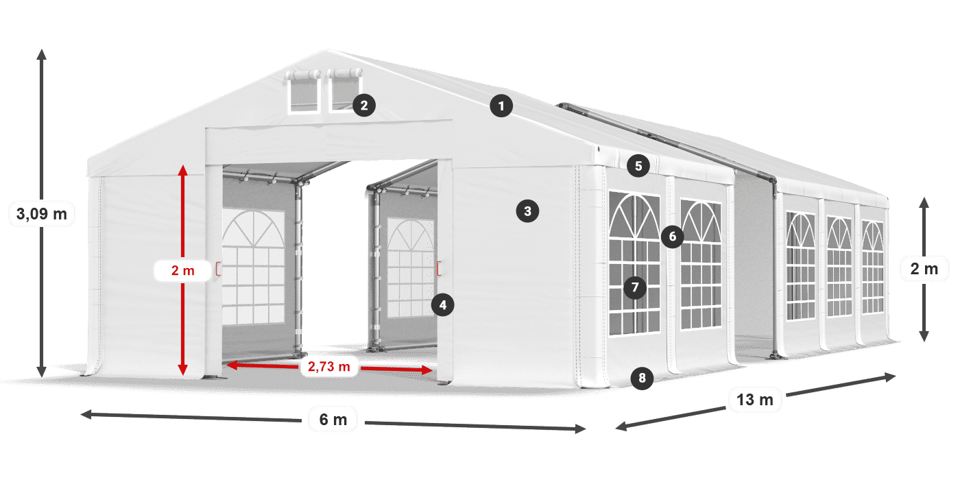 Tető: MS 580 PVC Falak: FR 620 PVC 2 m jelmagyarázat