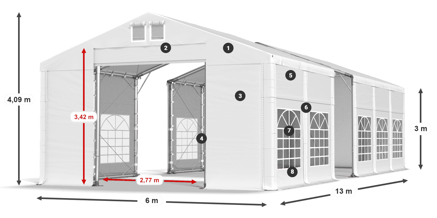 Tető: MS 580 PVC Falak: FR 620 PVC 3 m jelmagyarázat