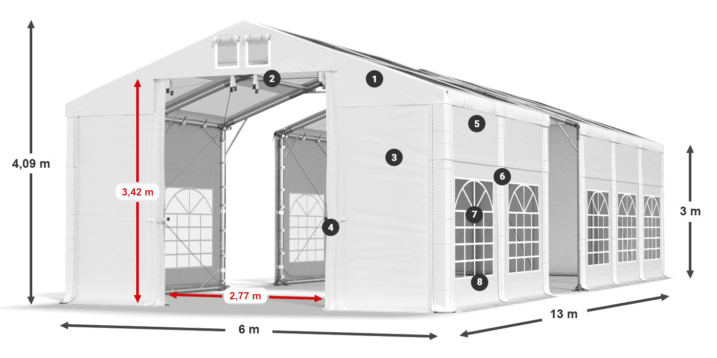 Tető: MS T 580 PVC Falak: FR 620 PVC 3 m jelmagyarázat