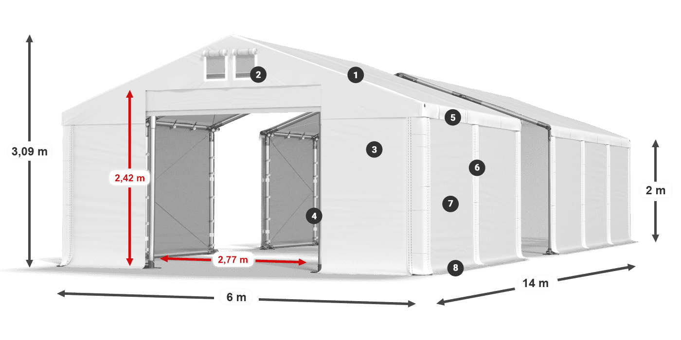 Tető: FR 620 PVC Falak: SD 500 PVC 2 m jelmagyarázat