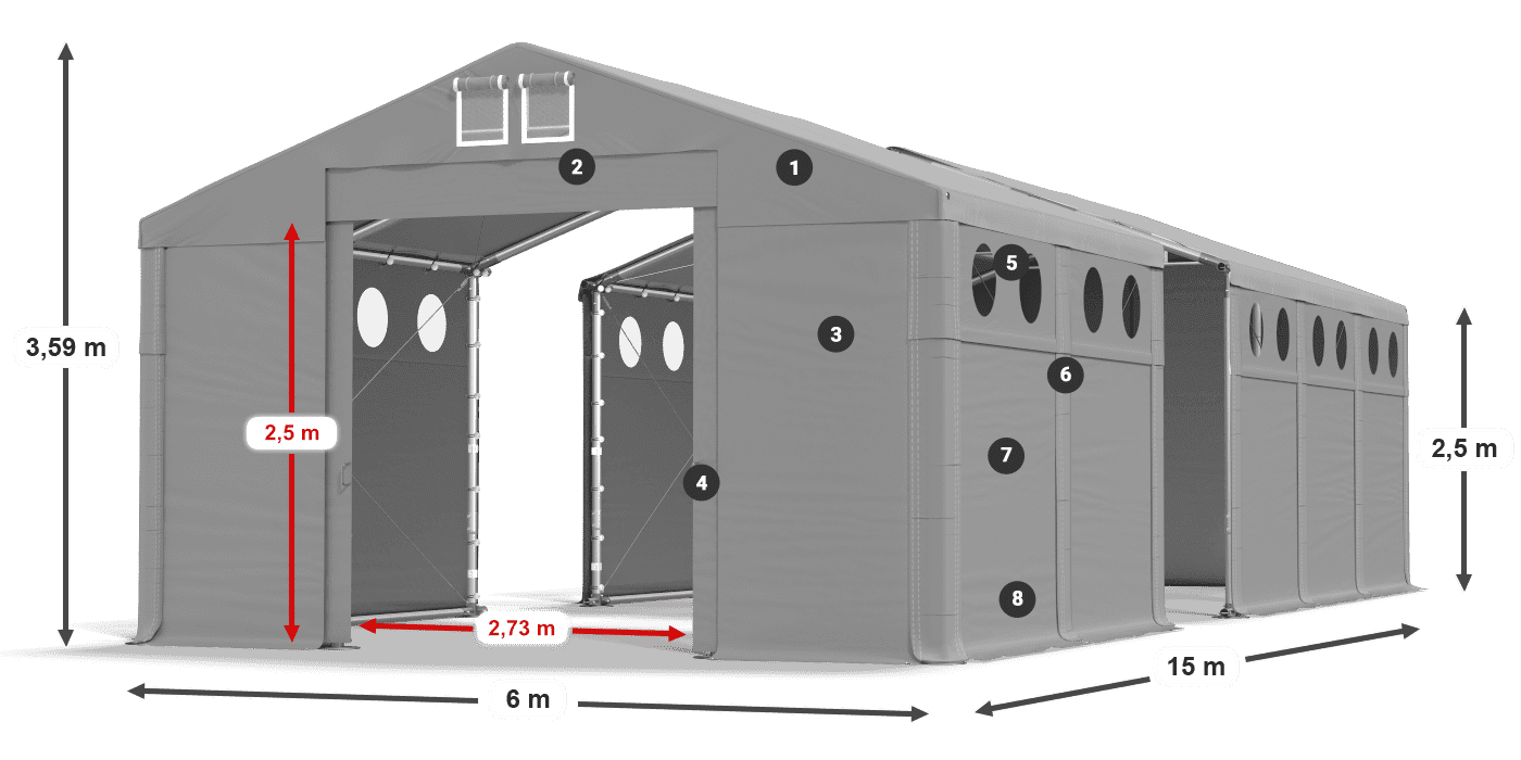 Tető: FR 620 PVC Falak: SD O 500 PVC 2,5 m jelmagyarázat