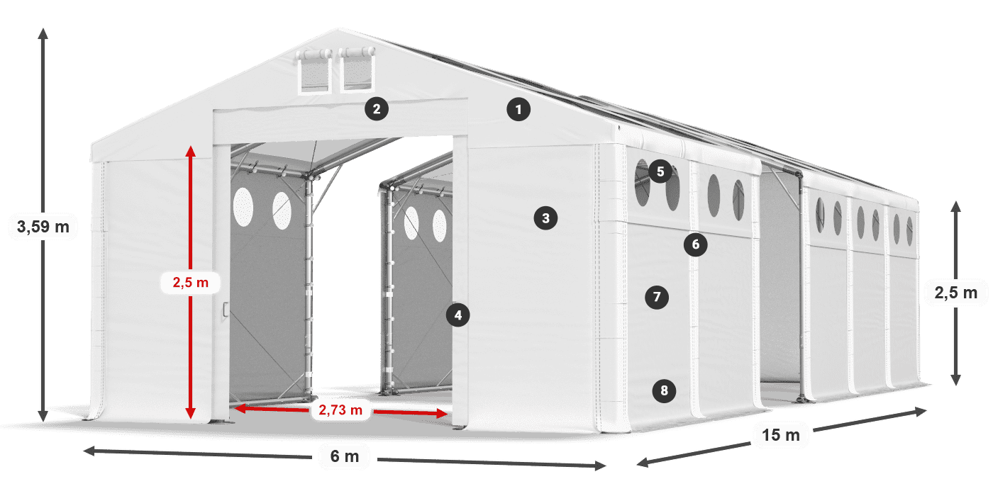 Tető: MS T 580 PVC Falak: SD O 500 PVC 2,5 m jelmagyarázat
