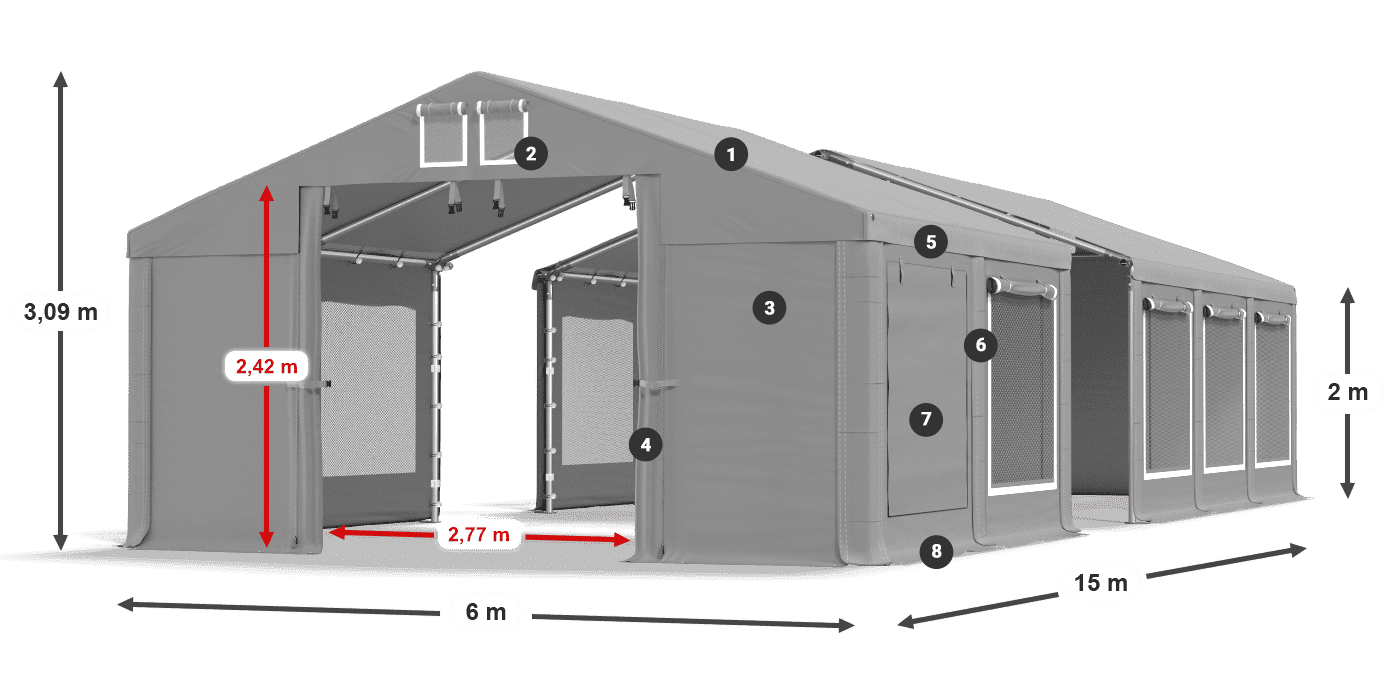 Tető: FR 620 PVC Falak: SD 500 PVC 2 m jelmagyarázat