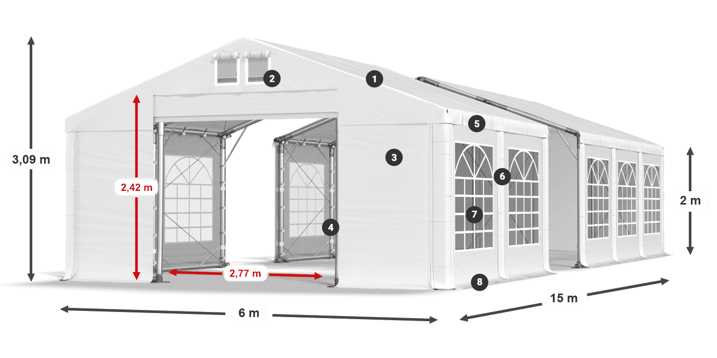 Tető: MS 580 PVC Falak: FR 620 PVC 2 m jelmagyarázat