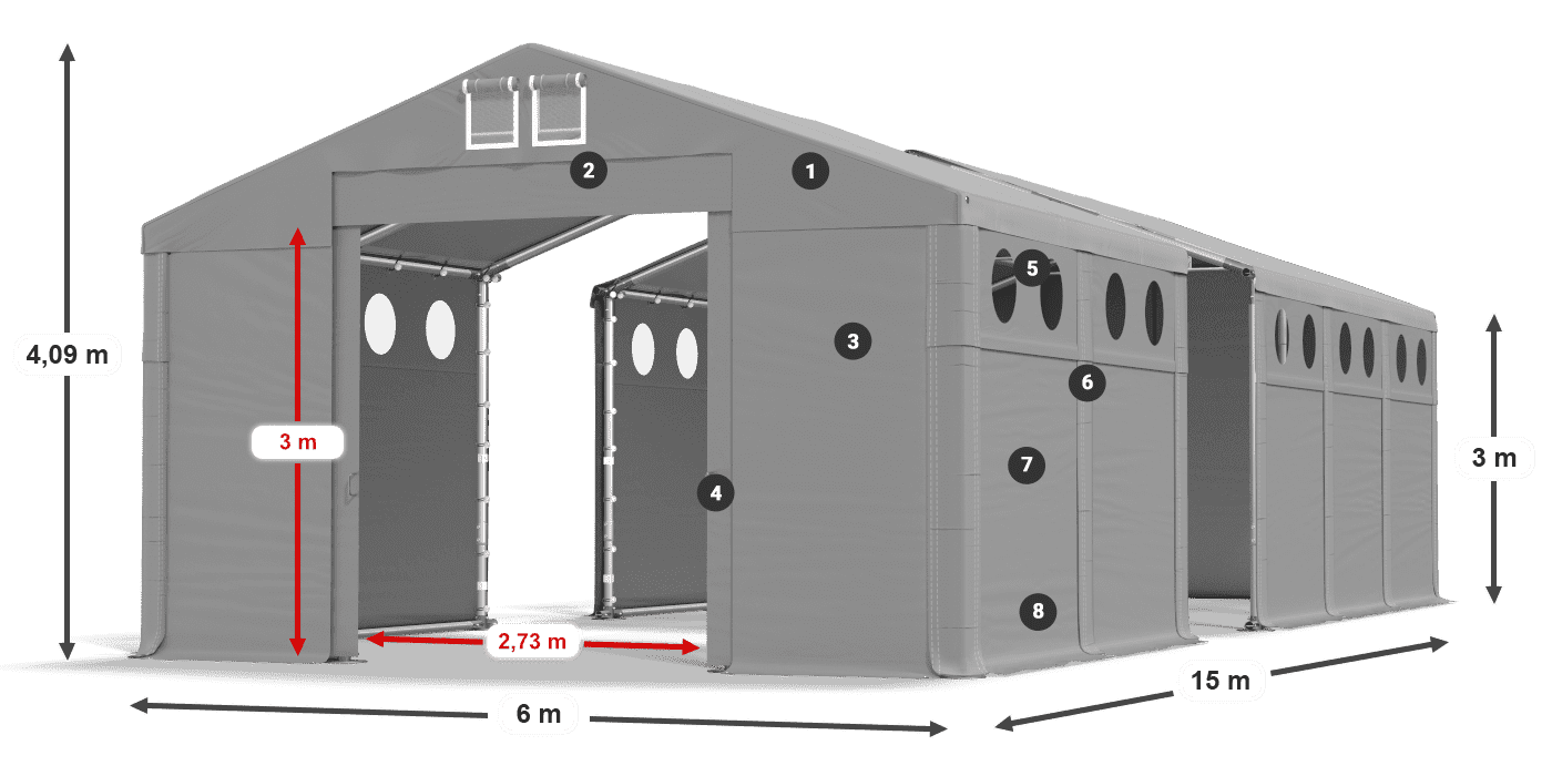 Tető: MS 580 PVC Falak: FR O 620 PVC 3 m jelmagyarázat
