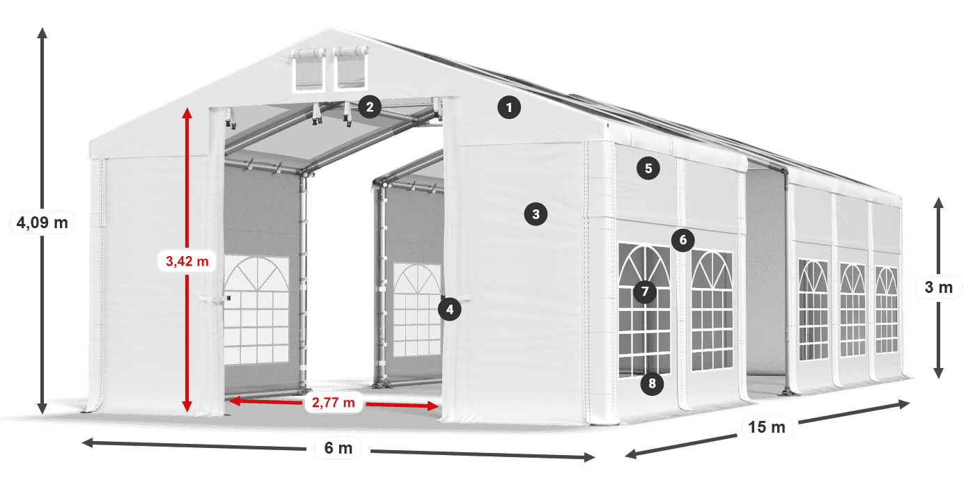 Tető: MS T 580 PVC Falak: FR 620 PVC 3 m jelmagyarázat