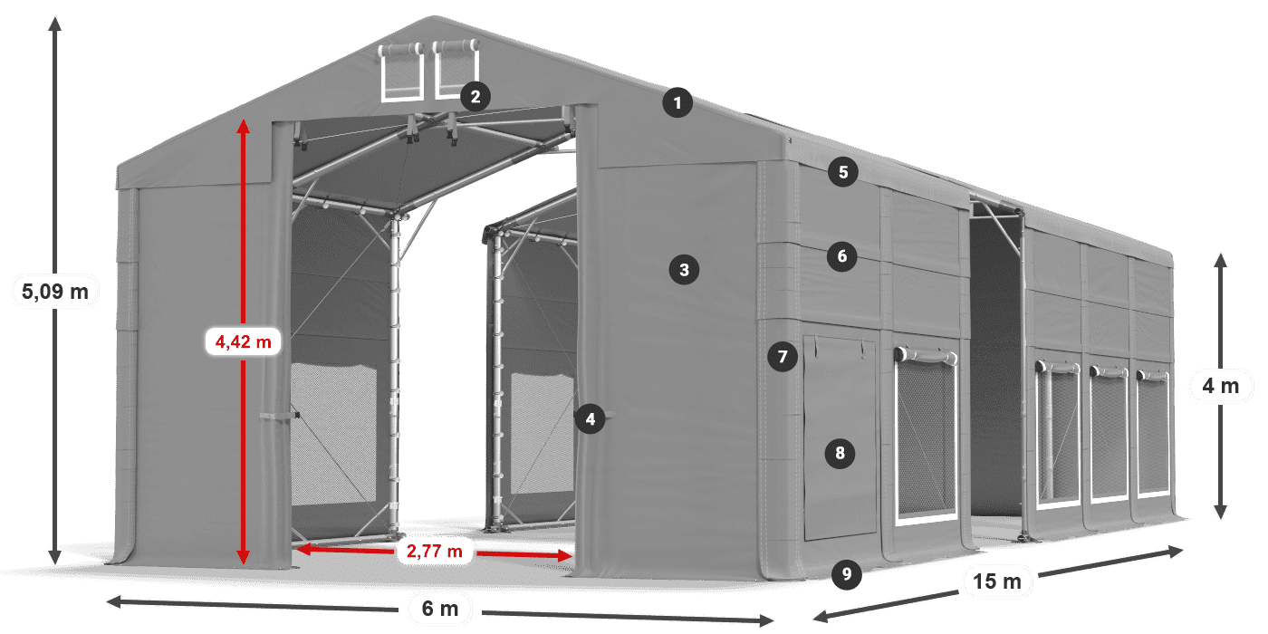 Tető: FR 620 PVC Falak: SD 500 PVC 4 m jelmagyarázat