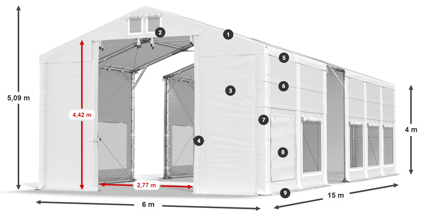 Tető: MS 580 PVC Falak: SD M 500 PVC 4 m jelmagyarázat