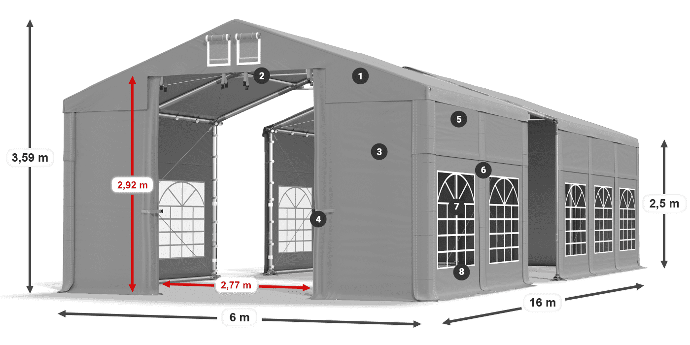 Tető: FR 620 PVC Falak: SD 500 PVC 2,5 m jelmagyarázat