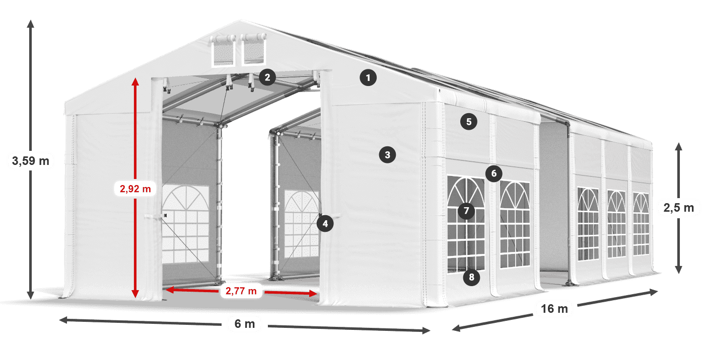 Tető: MS T 580 PVC Falak: FR 620 PVC 2,5 m jelmagyarázat