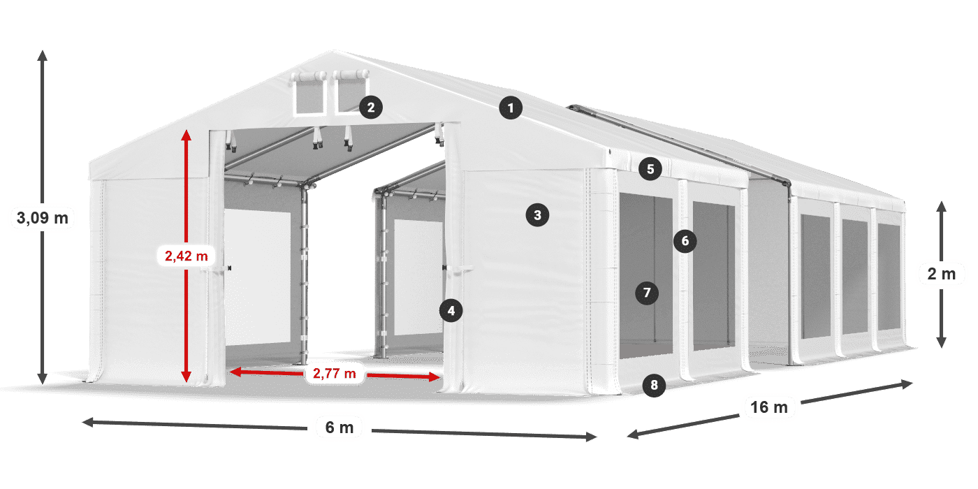 Tető: FR 620 PVC Falak: MS 580 PVC 2 m jelmagyarázat