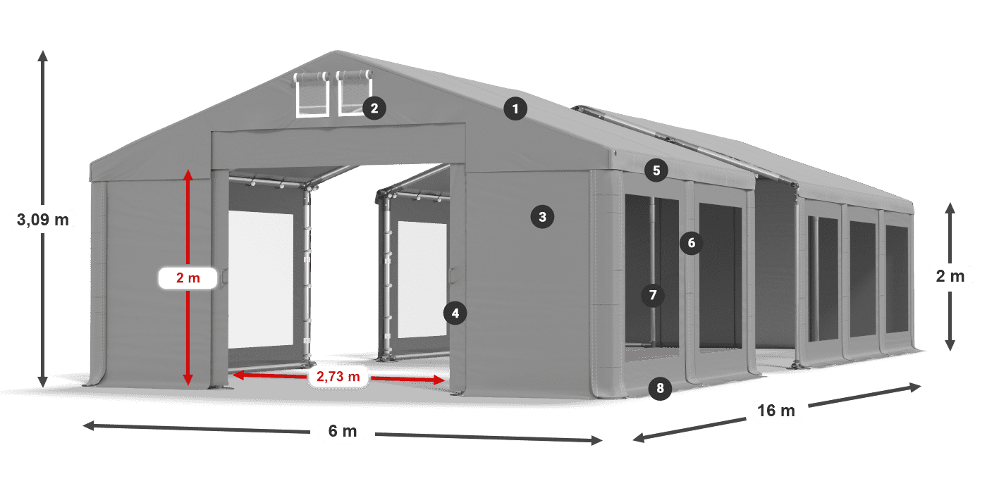 Tető: FR 620 PVC Falak: MS 580 PVC 2 m jelmagyarázat
