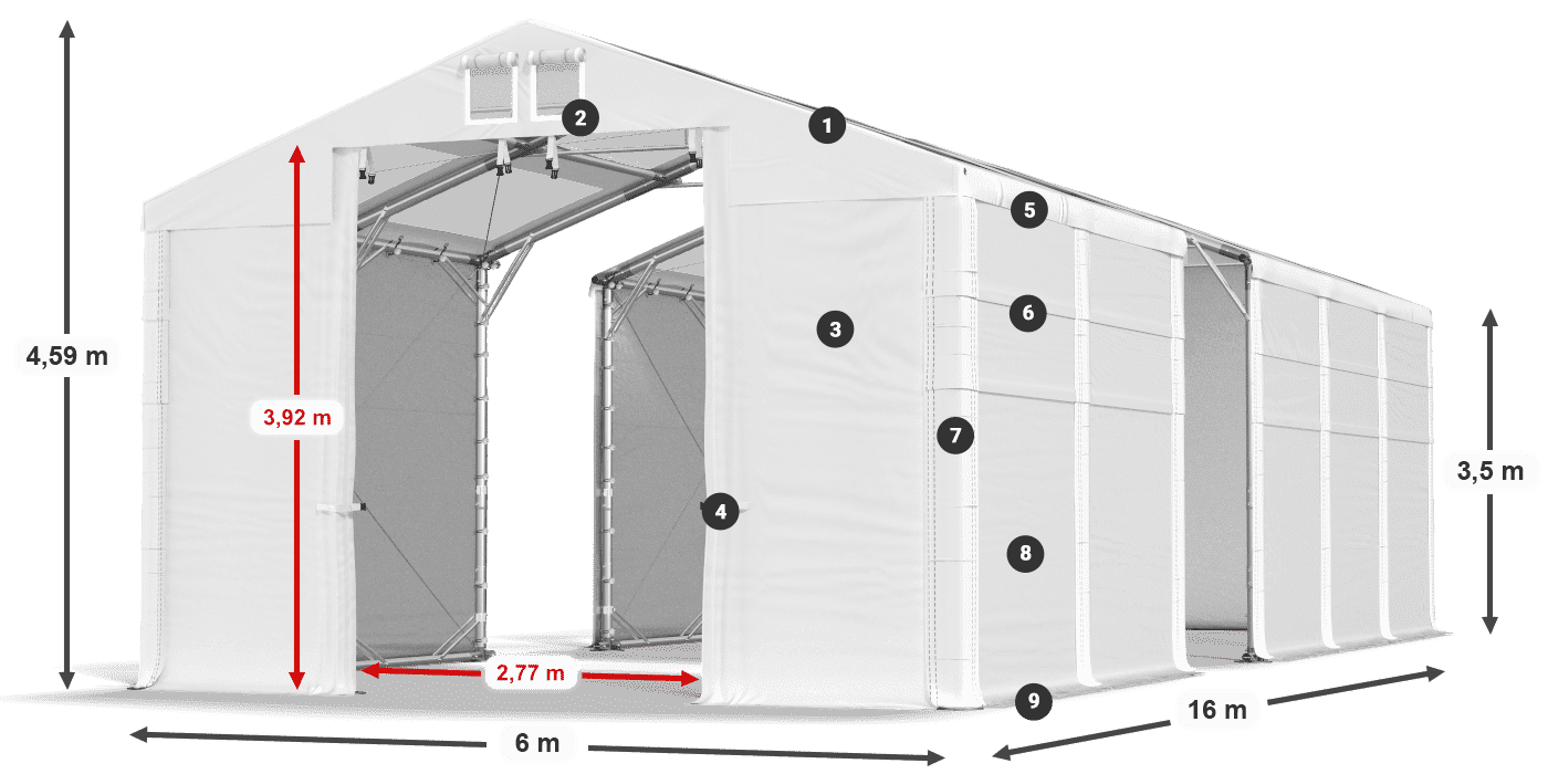 Tető: MS T 580 PVC Falak: SD 500 PVC 3,5 m jelmagyarázat