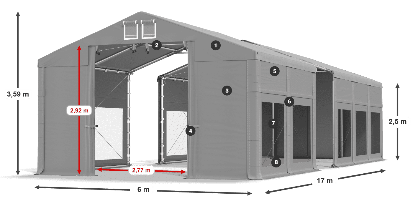 Tető: FR 620 PVC Falak: MS 580 PVC 2,5 m jelmagyarázat