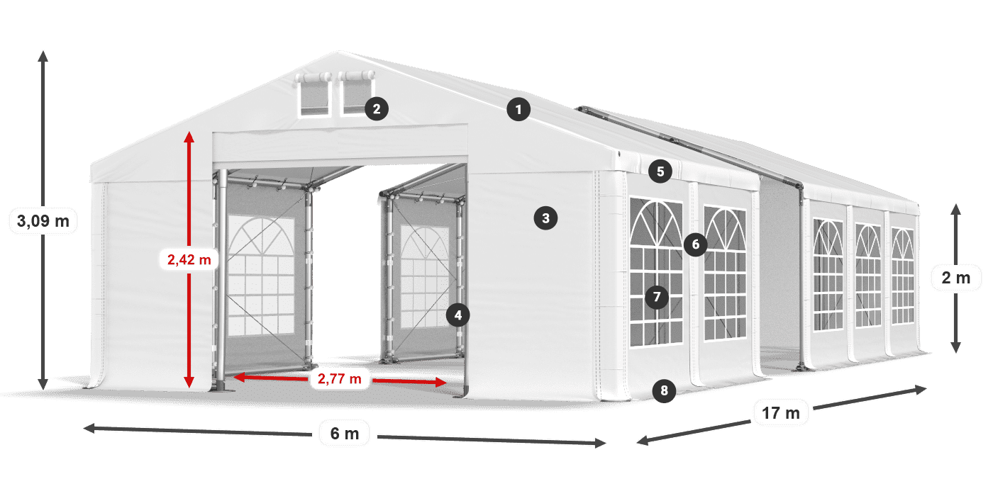 Tető: MS 580 PVC Falak: FR 620 PVC 2 m jelmagyarázat