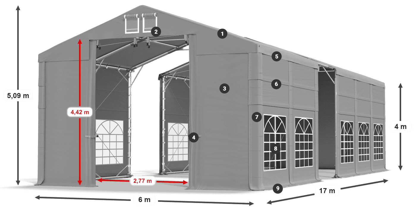 Tető: FR 620 PVC Falak: SD 500 PVC 4 m jelmagyarázat