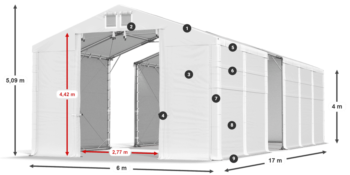 Tető: MS 580 PVC Falak: FR 620 PVC 4 m jelmagyarázat