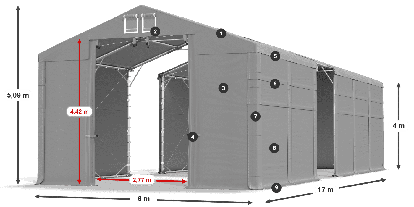 Tető: MS 580 PVC Falak: FR 620 PVC 4 m jelmagyarázat