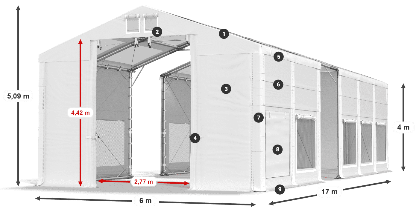 Tető: MS T 580 PVC Falak: SD M 500 PVC 4 m jelmagyarázat
