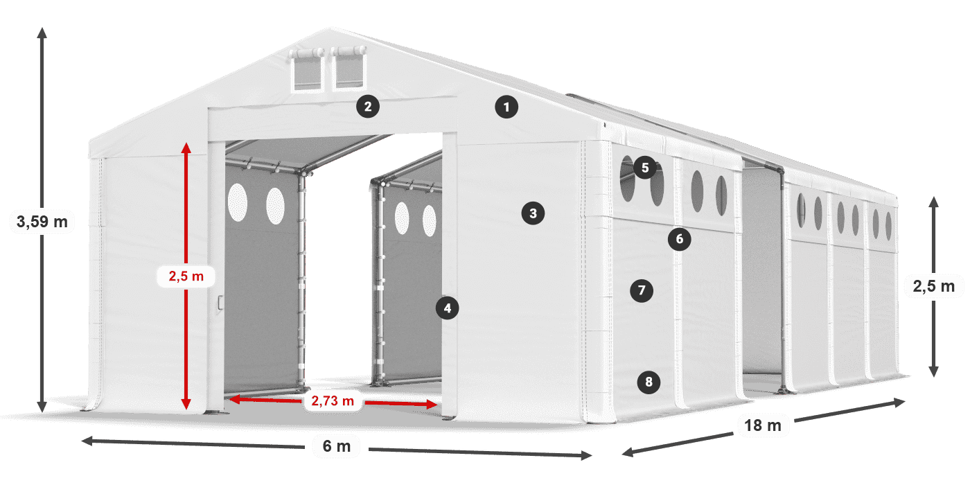 Tető: FR 620 PVC Falak: MS O 580 PVC 2,5 m jelmagyarázat