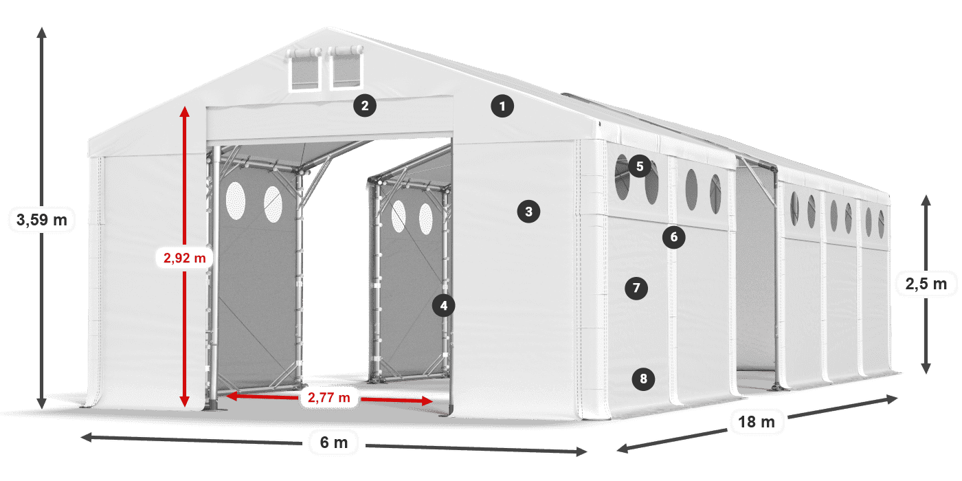 Tető: MS 580 PVC Falak: FR O 620 PVC 2,5 m jelmagyarázat