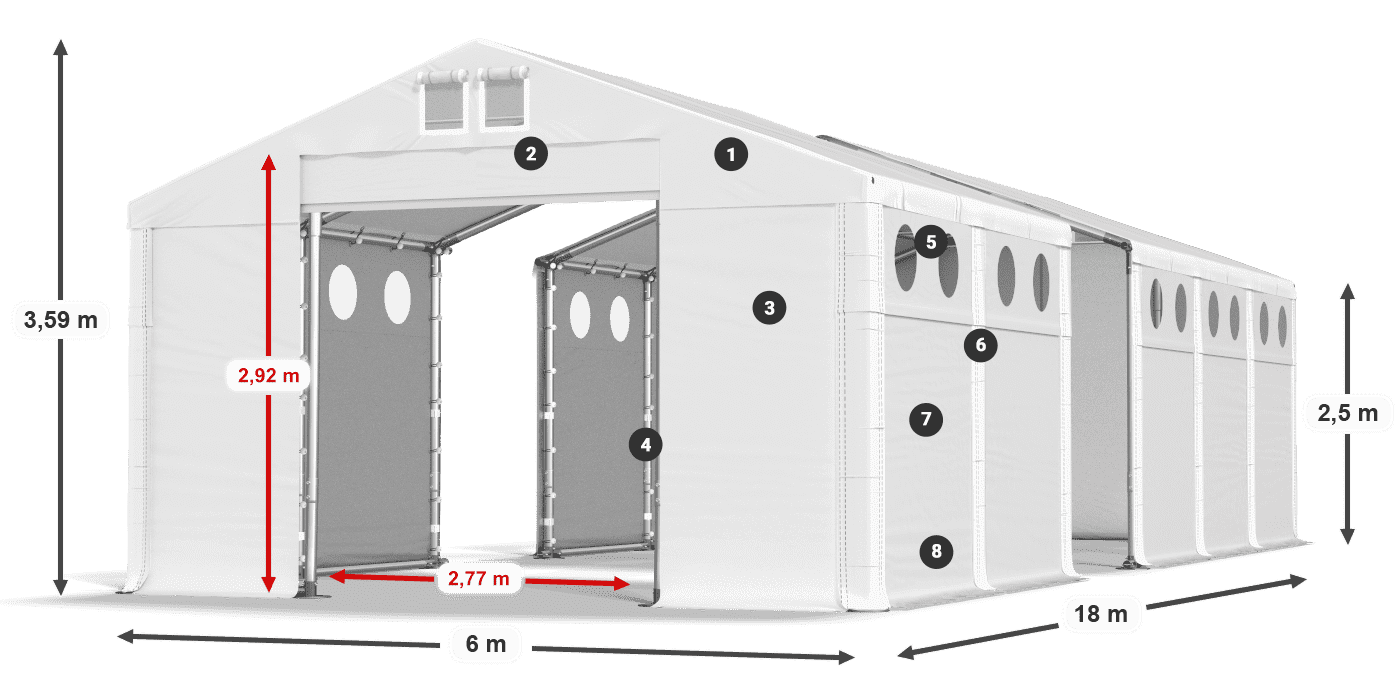 Tető: MS 580 PVC Falak: FR O 620 PVC 2,5 m jelmagyarázat