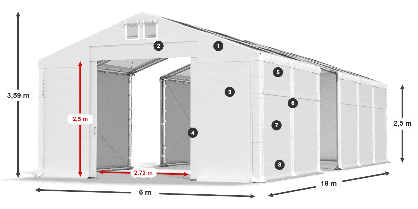 Tető: MS T 580 PVC Falak: FR 620 PVC 2,5 m jelmagyarázat