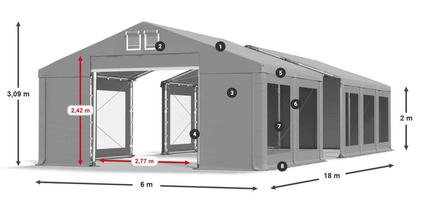 Tető: FR 620 PVC Falak: MS 580 PVC 2 m jelmagyarázat